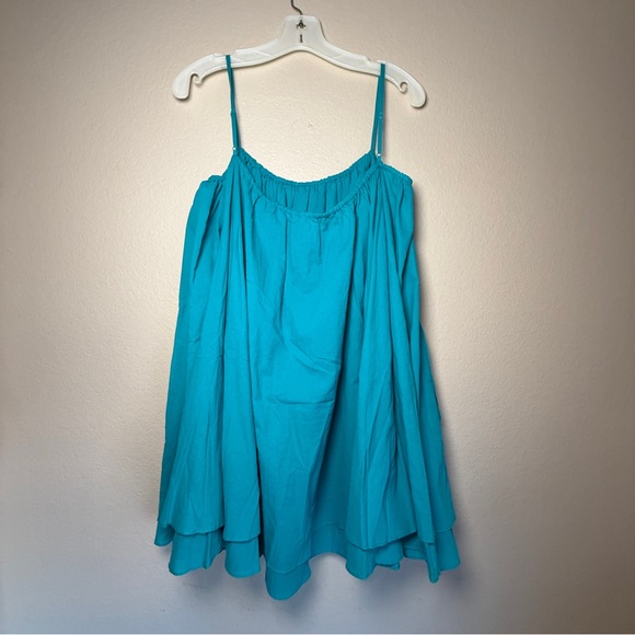NWOT Susana Monaco Sleeveless Babydoll Dress St Tropez Teal Cotton Pockets L - Picture 4 of 9